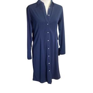 J Crew Navy Blue Belted Long Sleeve/Tab Sleeve Button Down Shirt Dress XS